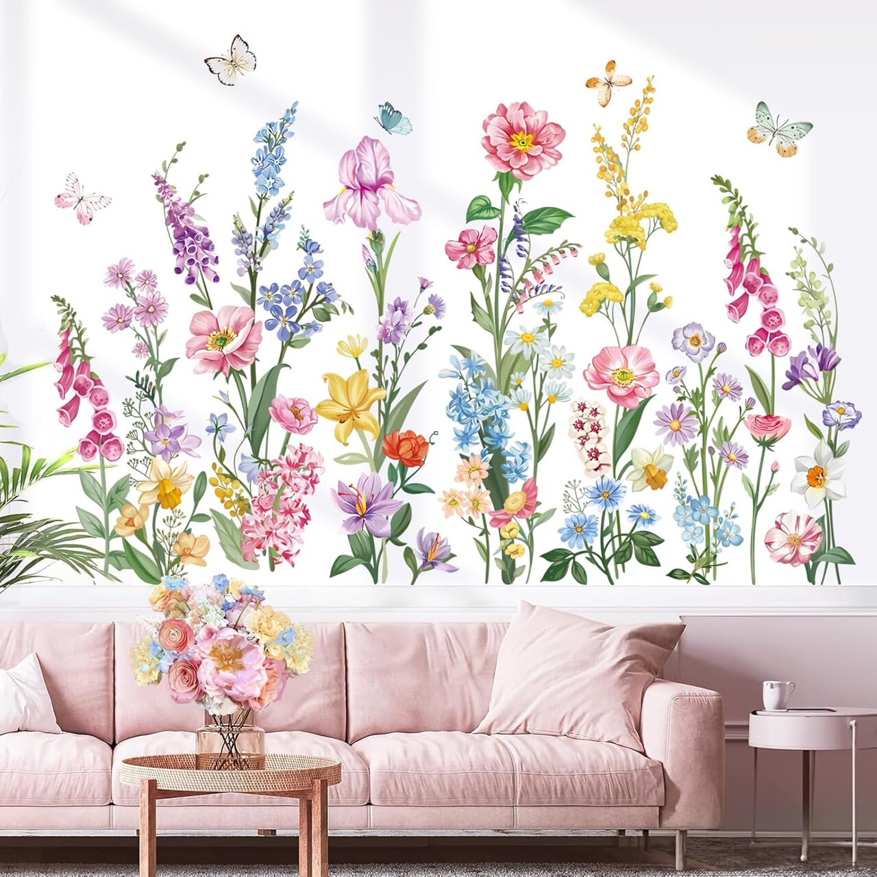 Garden Flower Wall Stickers Wildflower Iris Daisy Floral Butterflies Peel (Multi)